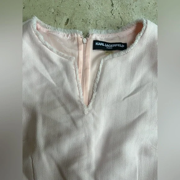 Karl Lagerfeld Pink Sleeveless Tonal Tweed Pocket Sheath Dress Size 6 - Picture 4 of 9